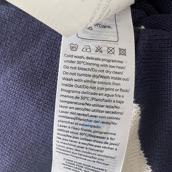 NWT SKFK Naike Multicolor Blue Cream Gold Batwing Cotton Sweater Medium Reg $109 - Picture 10 of 12